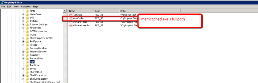 Add memcached.exe to startup in Registry